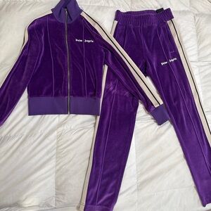 Palm Angels Violet Track Suit with Cream Stripes
